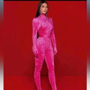 Velvet Pink High Neck Jumpsuit - Kim Kardashian Costume